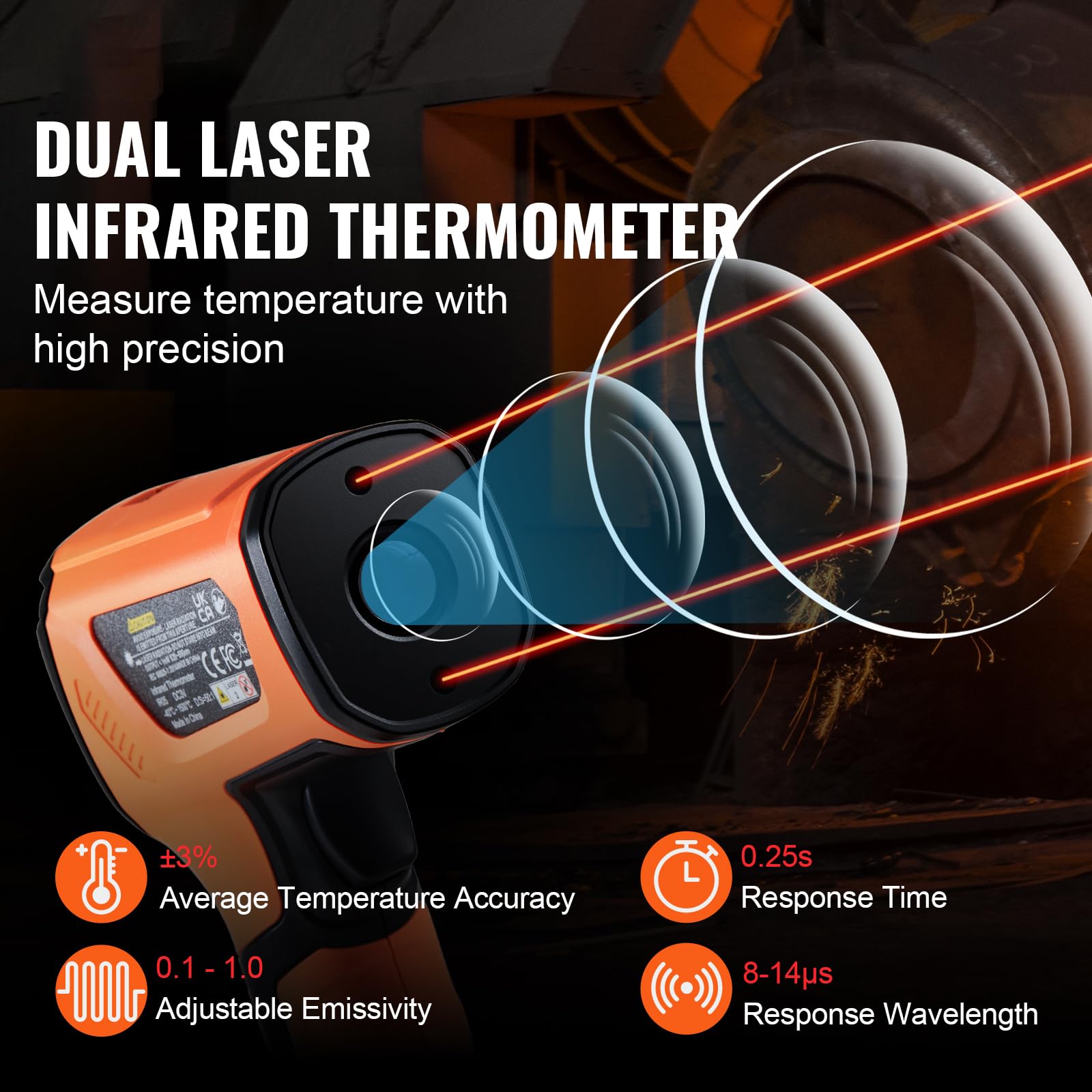 Happybuy Infrared Thermometer, -40~2732°F Dual Laser Non-Contact, Handheld for Metal Smelting/Cooking, etc. (Not for Human)