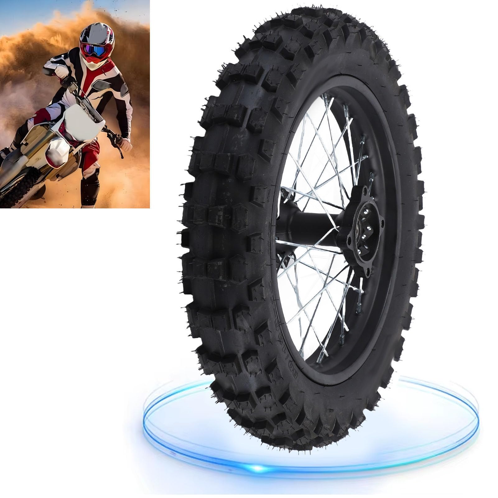 Luocute 14-calowy zespół Opony na felgę Tylnego Koła, Zamiennik 90/100-14 dla CRF70 90 110 125 140 150 160 Ml Dirt Monkey Bike, z osią 15 Mm, Przeznaczony do Motocykli Terenowych