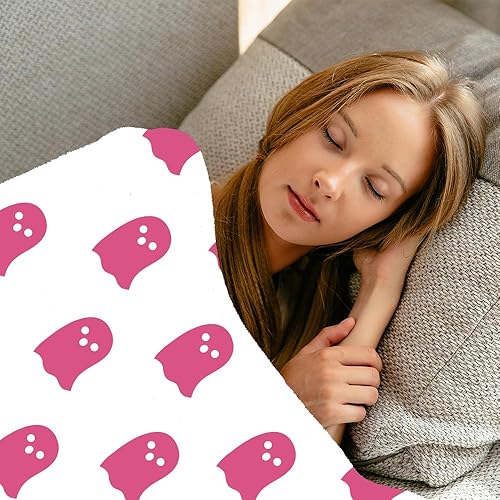 Miniatura 10 de Bonita manta de fantasma rosa de Halloween, decoración de habitación, manta estética para sofá cama, sofá, manta reversible de felpa súper suave