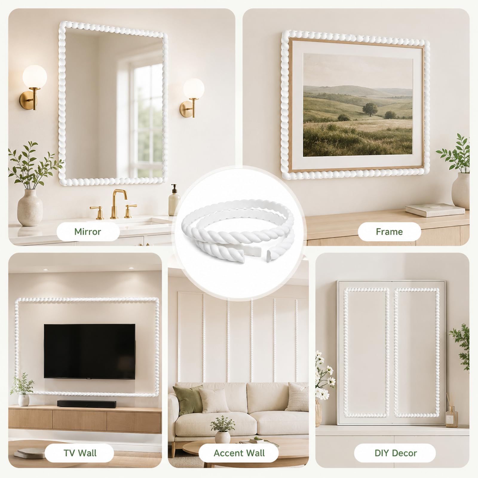 Modanature Flessibili E Rifiniture Per Casa Specchi Pareti W 0.8cm, L 7m | PVC cornici per pareti Strisce Flessibili in PVC per Porte Modana camini specchio mobili cucina casa impermeabile Protezione