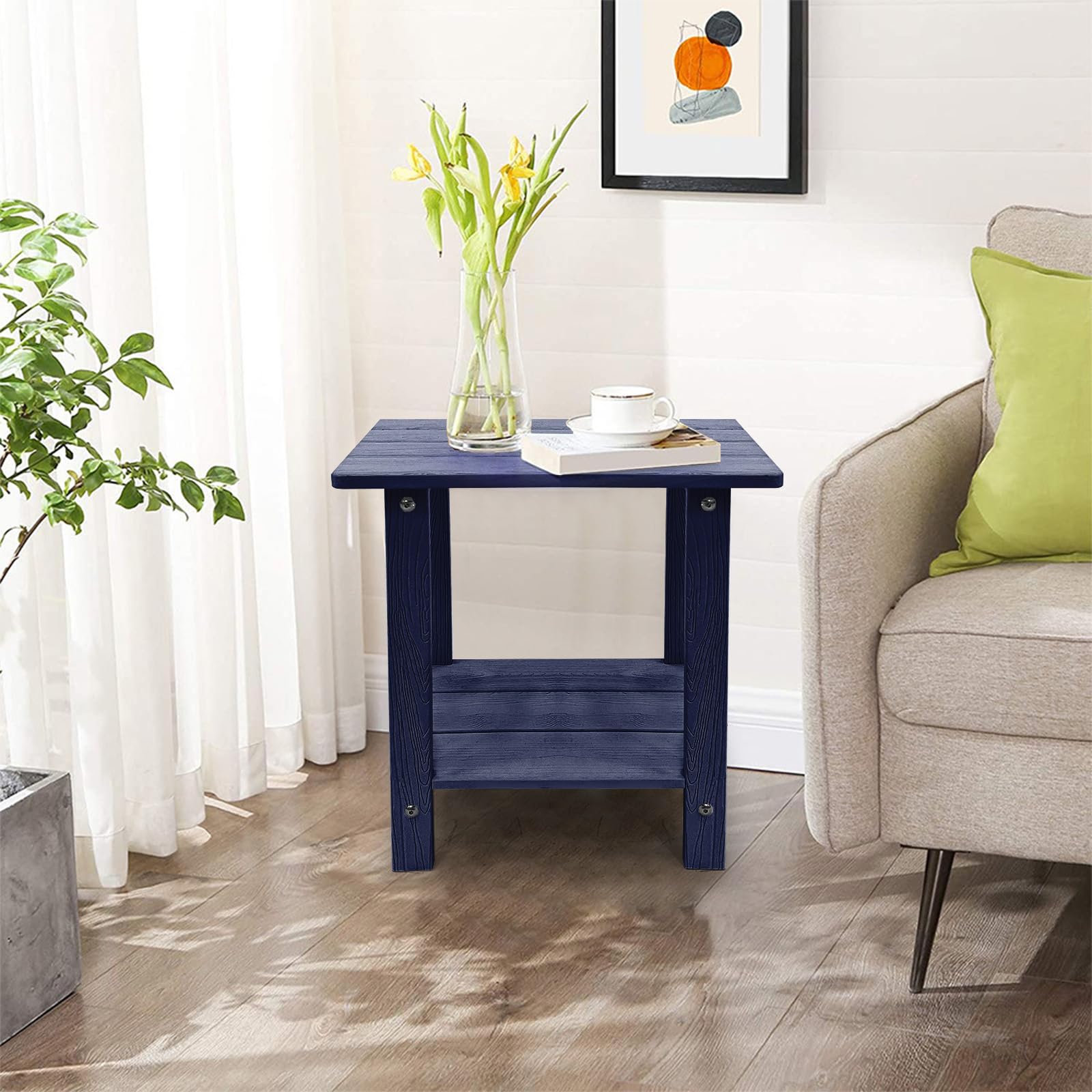 Mesa auxiliar para exteriores, mesa auxiliar Adirondack doble pequeña resistente a la intemperie, mesa auxiliar para interiores y exteriores para silla Adirondack, mesa de patio de 17 pulgadas 6