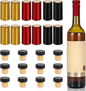 30 Pcs Wine Sealer for Wine Bottles - Bottle Sealer for Cruise, Plastic Heat Shrink Cap & Wood Cork Stopper with Plastic Top