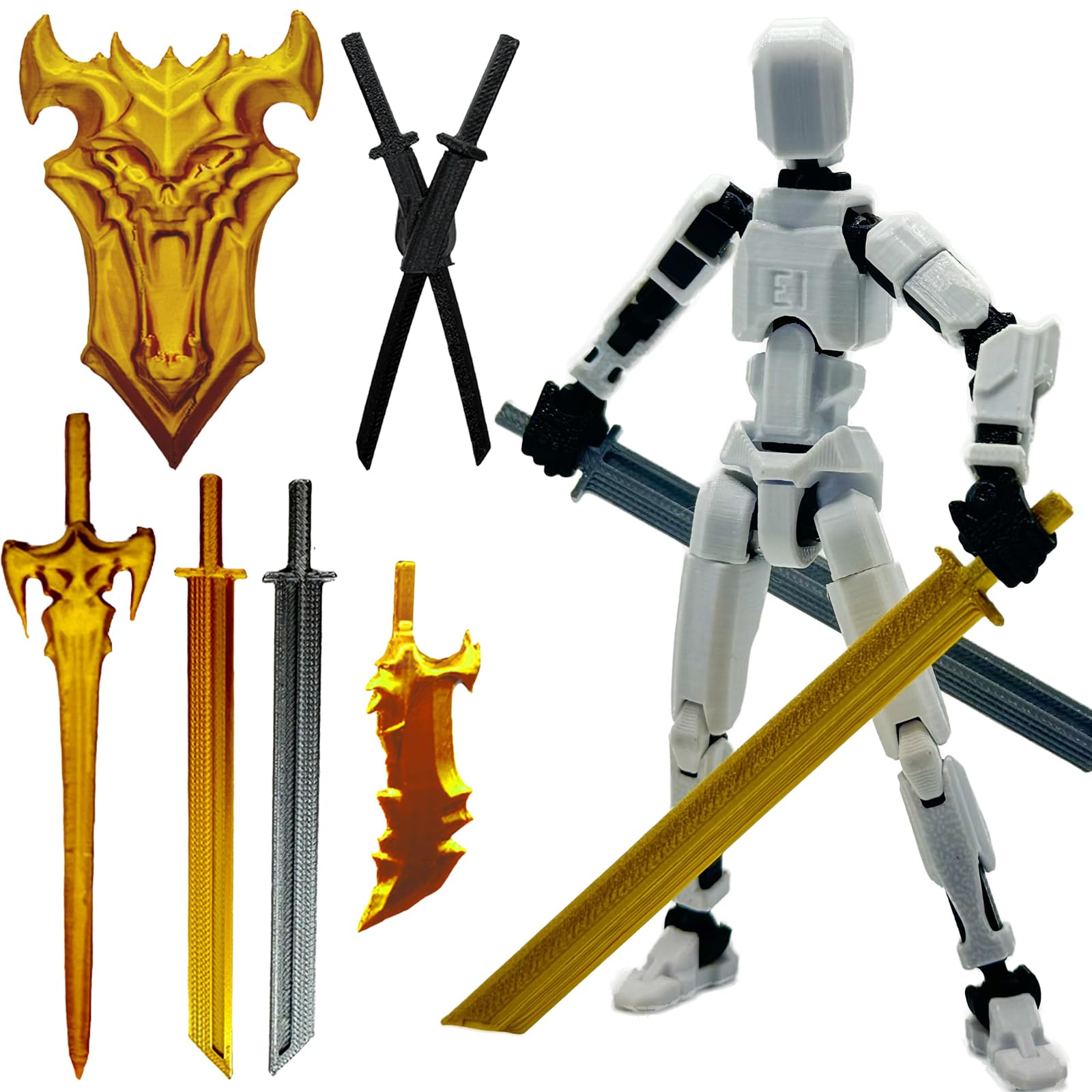 3D Printed 5.54-inch Multi-Jointed Action Figures Dummy13, Full Body Mechanical Movable Toy, Multiple Accessories, Hand Painted Figure, Desk Decoration, Creative Gifts (White)