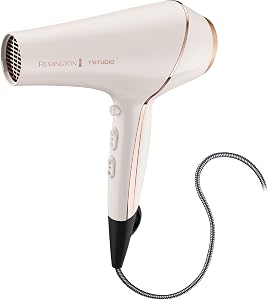 Remington Pro Series AC9140P T|Studio Thermaluxe Hair Dryer, with Tangle Free Fabric Cord, Bonus - Concentrator & Sectioning Clips, Blow Dryer, Blush Pink