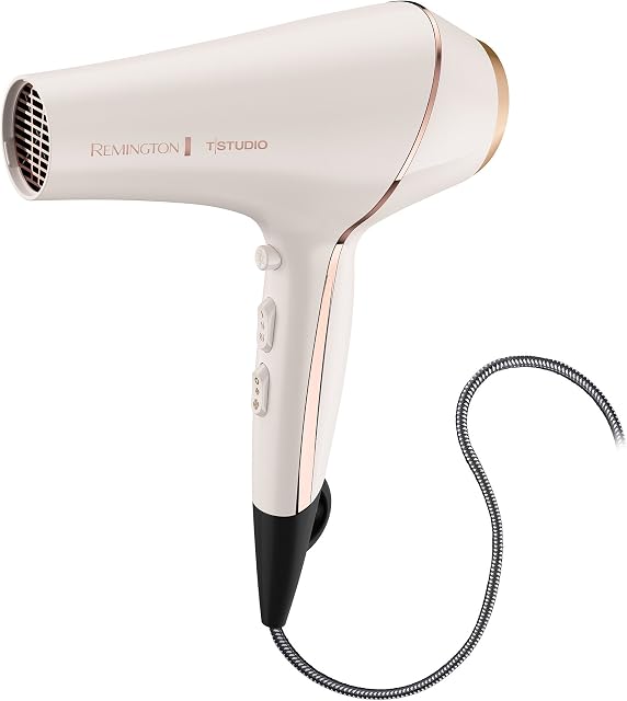 Sèche-Cheveux Remington Pro Series AC9140P T|Studio Thermaluxe, avec Cordon en Tissu Anti-Enchevêtrement, Bonus - Concentrateur & Clips de Sectionnement, Sèche-Cheveux, Rose Poudré