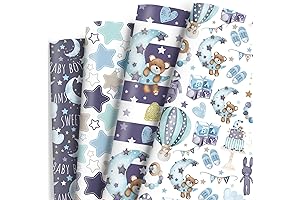 Dtiafu 12-Sheet Baby Boy Baby Shower Wrapping Paper