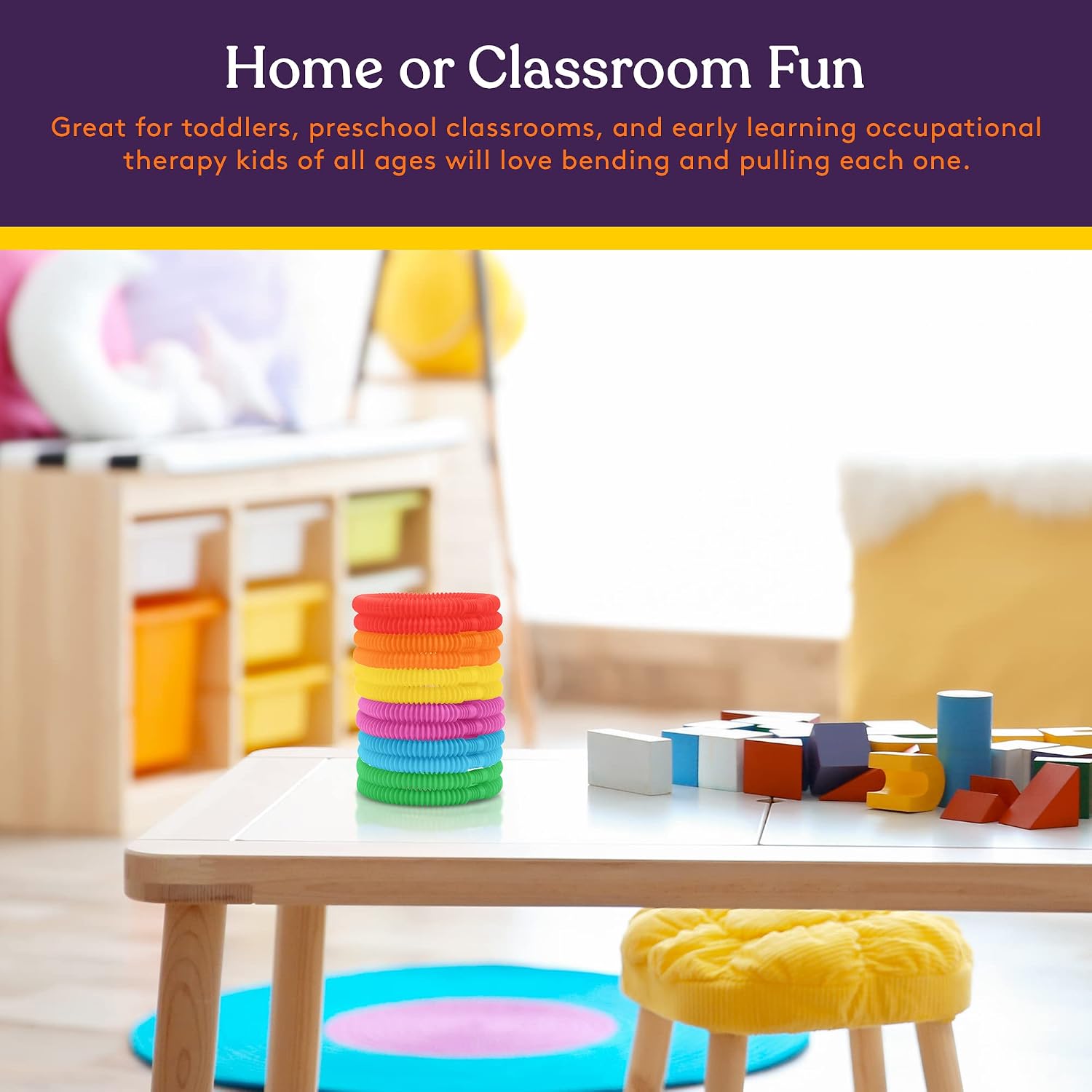 Special Supplies 30-Pack Mini Fun Pull and Pop Fun Tubes Mini for Kids Stretch, Bend, Build, and Connect Toy, Provide Tactile and Auditory Sensory Play, Reusable Storage Container, Colorful