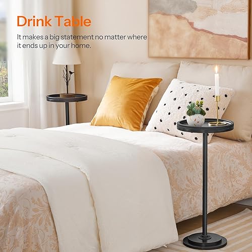 Miniatura 4 de HOOBRO Mesas auxiliares pequeñas, juego de 2, mesas de bebidas, mesas redondas de café Martini con pedestal para espacios pequeños en sala de estar,
