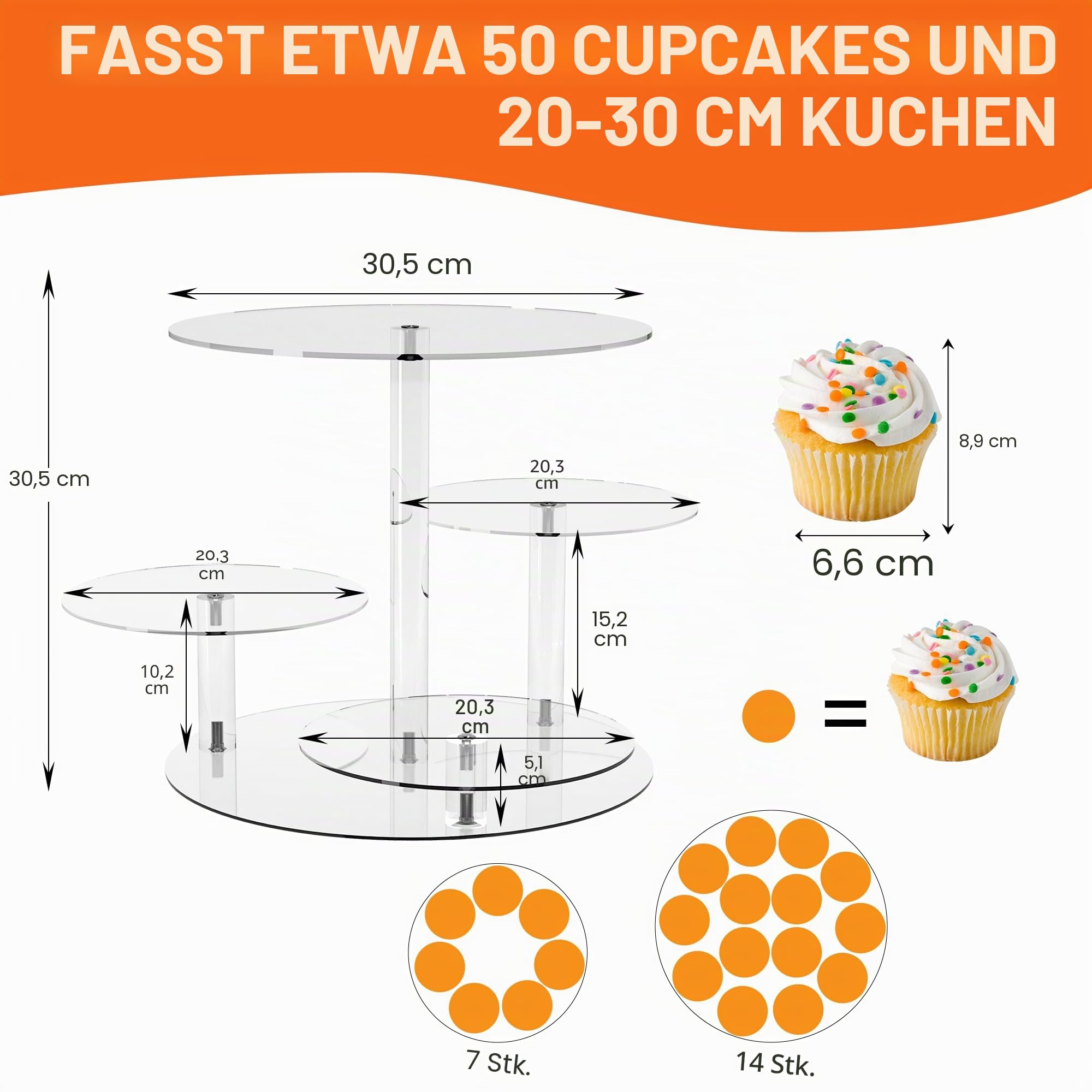 YestBuy Cupcake Stand, 4 Tier Cupcakes und Kuchen Kamm für 8-12 Inch Kuchen, Tiered Cupcake Tree Tower, Clear Dessert Display Stand für Dessert Tisch Hochzeit Geburtstag Party