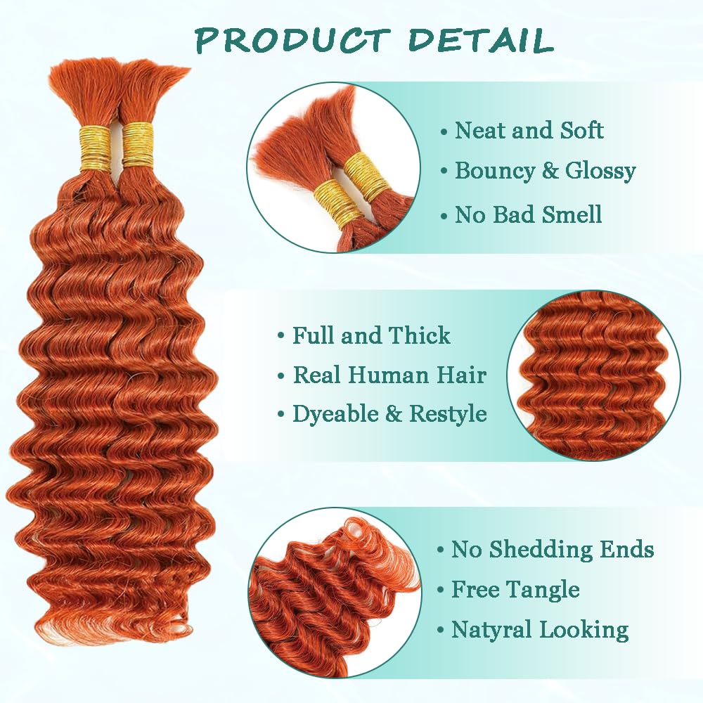 350 Human Braiding Hair for Boho Braids 2 Bundles 20 Inch Deep Wave Braiding Hair for Bohemian Knotless Braids