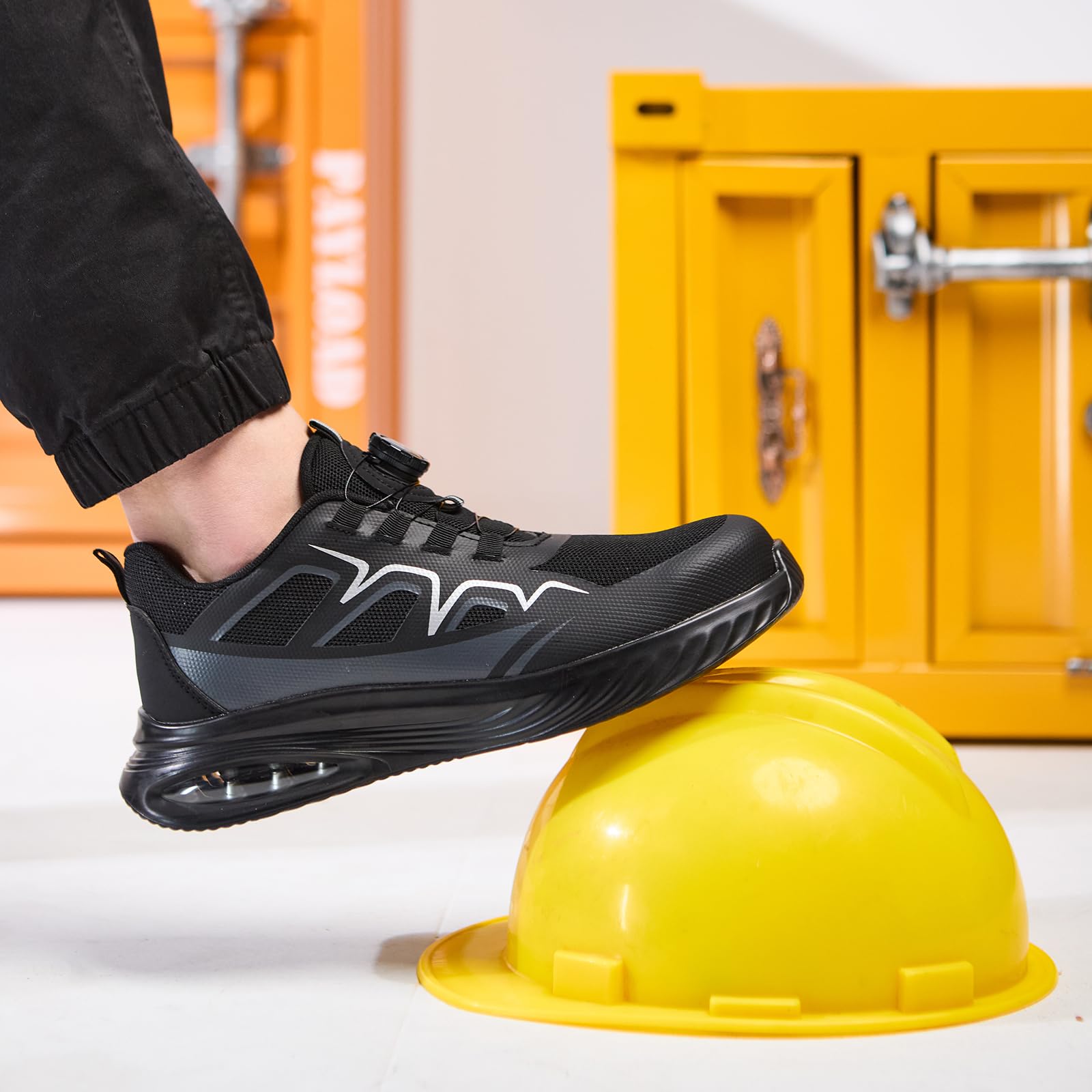 Arbeitsschuhe Herren Damen Sicherheitsschuhe mit Stahlkappe Leicht rutschfest Atmungsaktiv Schutzschuhe Bequem Stahlkappenschuhe(Schwarz,46EU)