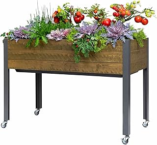 CedarCraft Self-Watering Wheeled Elevated Covered Outdoor Vegetable, Herb and Flower Planter with 6-Gallon Irrigation Syst...