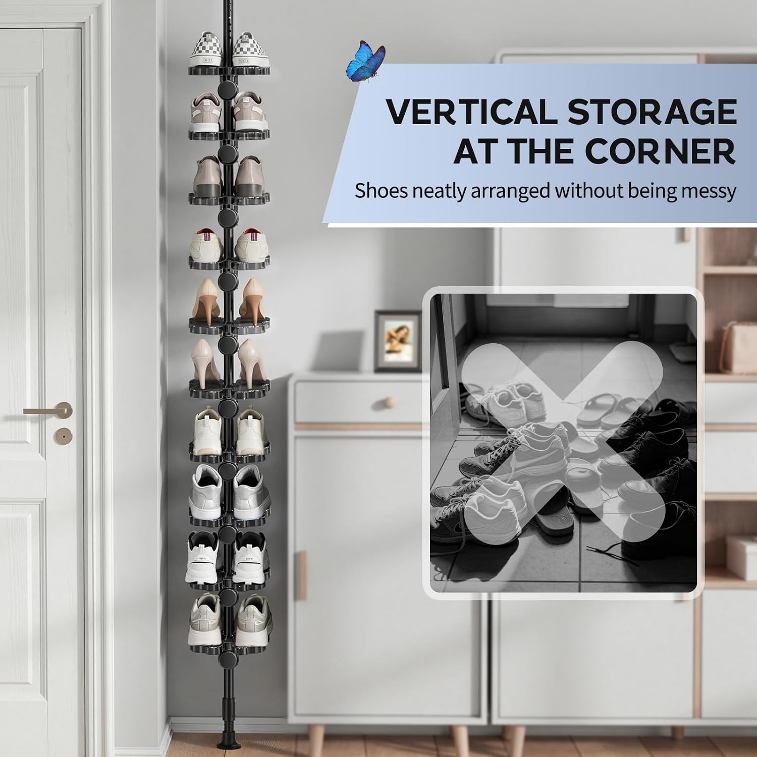 Floor to Ceiling Shoe Organizer, Adjustable Vertical Shoe Rack for Closet