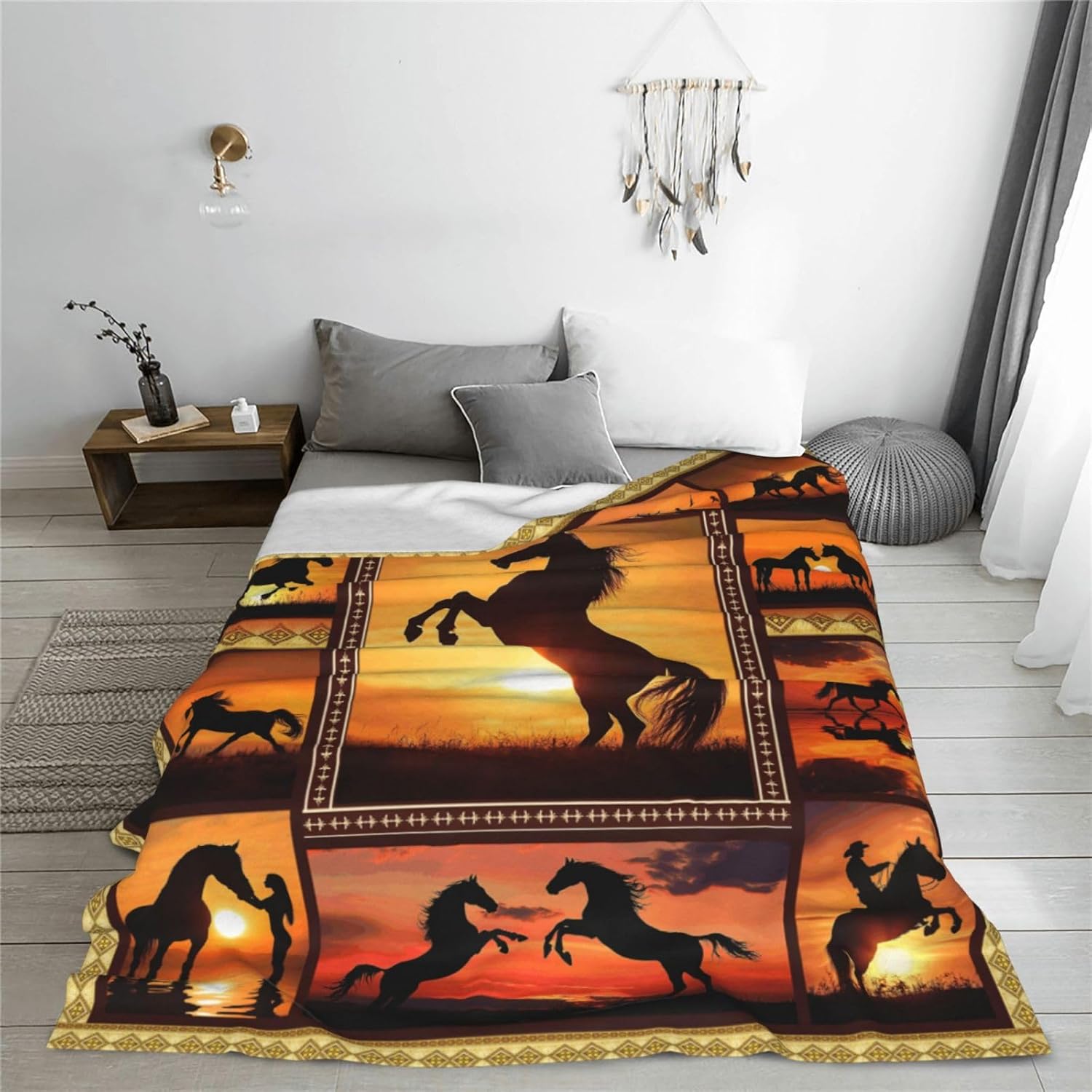 Horse Blanket, Western Throw Blankets, Horse Gifts for Girls Women Men Boys Lover Adult Cozy Fleece Flannel Bedding Stuff Animal Plush for Couch Sofa Bed Decor 80"X60"