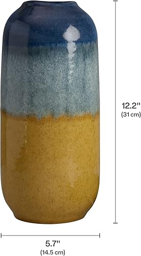 Miniatura 2 de Elements Jarrón de cerámica azul y tostado, para uso con flores secas o sintéticas, 5.71 x 5.71 x 12.2 pulgadas