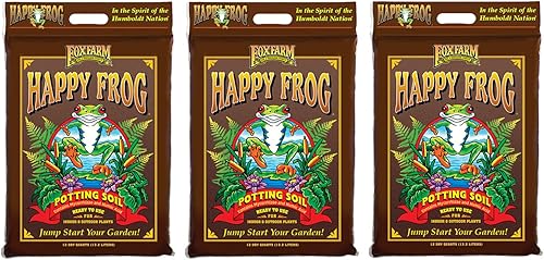 FoxFarm FX14054 Happy Frog Nutrient Rich y pH ajustado rápido crecimiento jardinera Potting suelo Mix está listo para usar, 12 cuartos (paquete de 3)