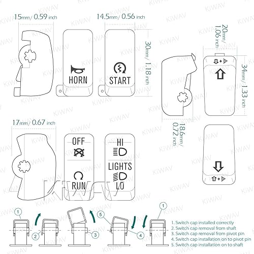 Miniatura 6 de KiWAV Black Switch Housing Caps Buttons x6 pcs Compatible for Harley '02- VRSC, '96-'13 XL, XR, FLHR, '96-'11 Dyna, '98-'01 FLHRC