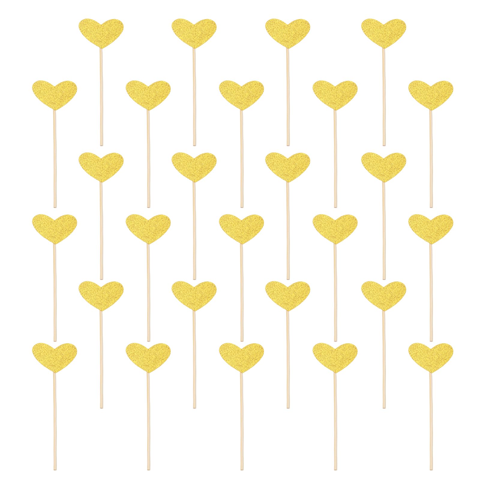 sourcing map 48 Pcs Heart Cupcake Toppers, Glitter Cupcake Picks with Glue Points, Cake Decorations for Wedding Birthday Theme Party Supplies, Golden