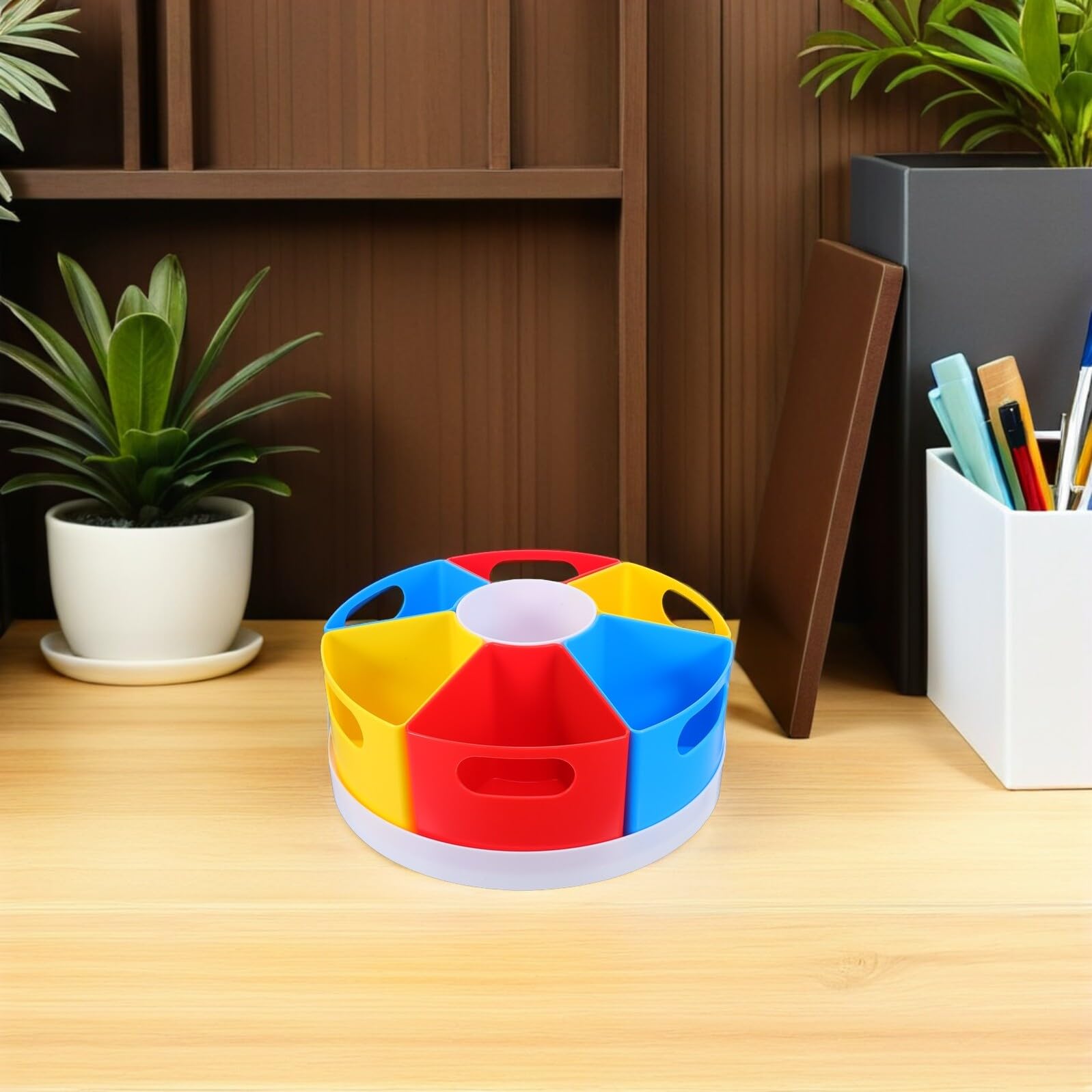 SUPVOX Portapenne Rotante da Scrivania 6 Scomparti in Plastica | Organizer Rotante per Scuola e Aula, 360° Accessibile e Salvaspazio, Back To School Party