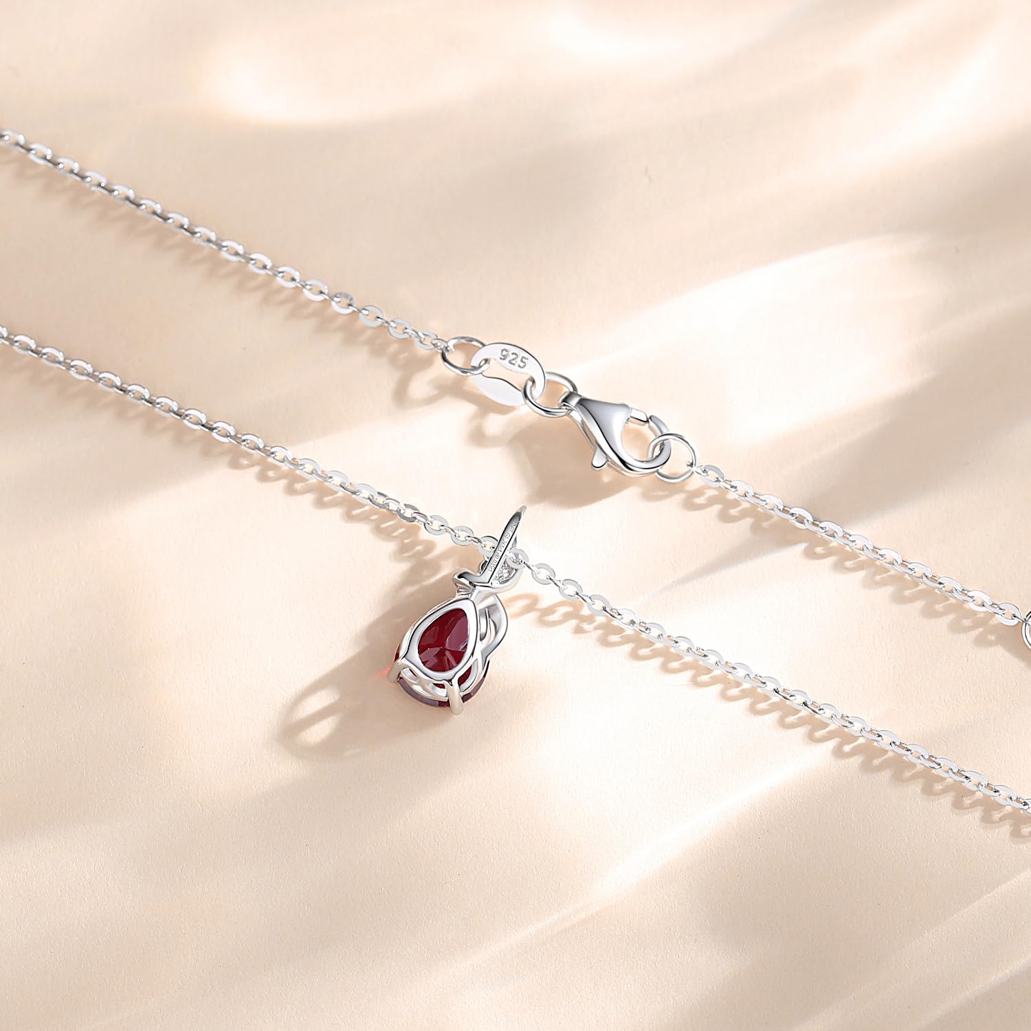 FANCIME Solide 14 Karat 585 Weiß Gold Tropfen Anhänger mit 925 Sterling Silber Kette Halskette mit Edelstein und echt Diamant Schmuck für Damen mit Geschenk Box - Kettenlänge: 40 + 5 cm