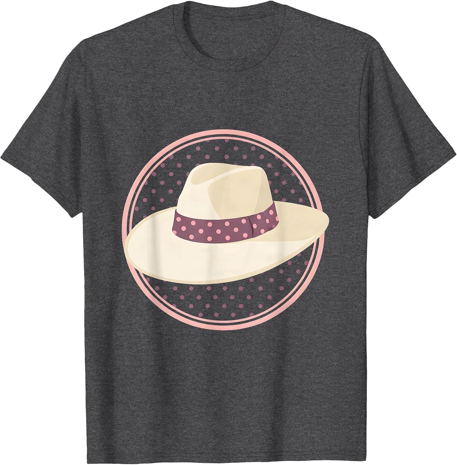 Elegant Wide-Brim Hat with Polka Dot Ribbon T-Shirt