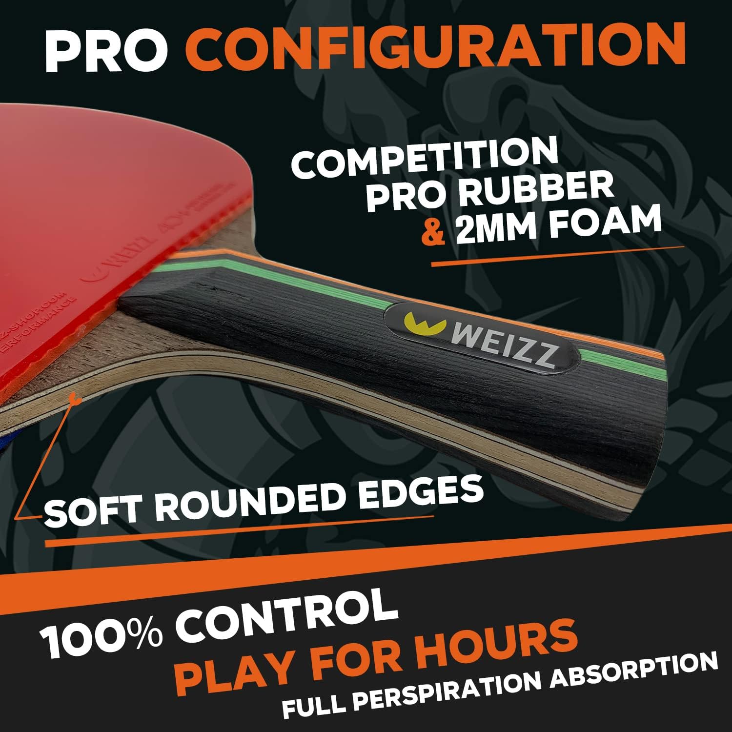 WEIZZ - 5 Stars Ping Pong Paddle | for Professional Players | Offensive Table Tennis Racket [ Carbon Technology : 2 Carbon Layers & Insert Tube ] + Hard EVA case - Pro Configuration Racket : Sports & Outdoors