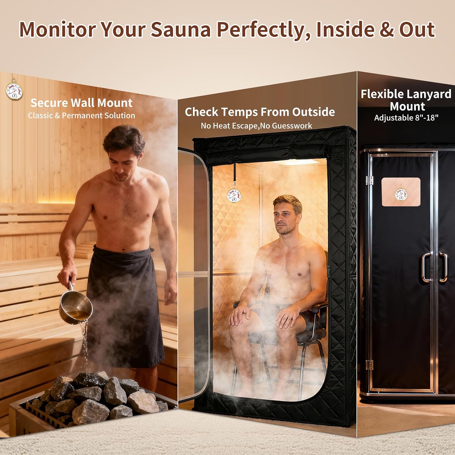 2 in 1 Sauna Thermometer Hygrometer with Adjustable Lanyard, for Portable Steam Sauna Box & Home/Infrared/Indoor Use, Durable Essential Sauna Accessory & Gift for Enthusiasts (70-210°F, 0-100% RH) image 3