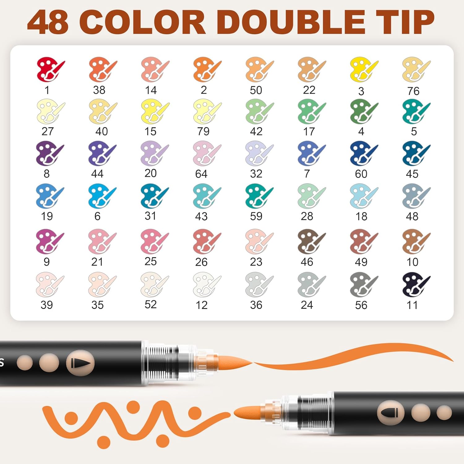 SUNEE 48 Colors Acrylic Paint Markers, Dual Tip Bullet & Brush Paint Pens with Automatic Ink Control System, Art Supplies for Adults & Teens, for Rock, Wood, Canvas, Glass Creative Projects