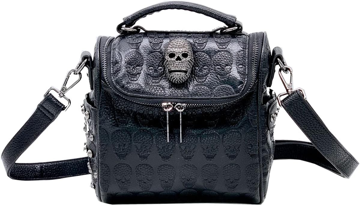 XingChen Women Studded Skull Gothic Crossbody Shoulder Bag Travel Leather Small Handbag Cellphone Purse