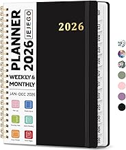 2026 Planner, Weekly and Monthly Calendar Planner Book, January 2026 - December 2026, Hardcover Spiral Planner with Monthly Tabs, Notes Pages, Perfect for Women & Men, A5 (6.4" x 8.5") - Black