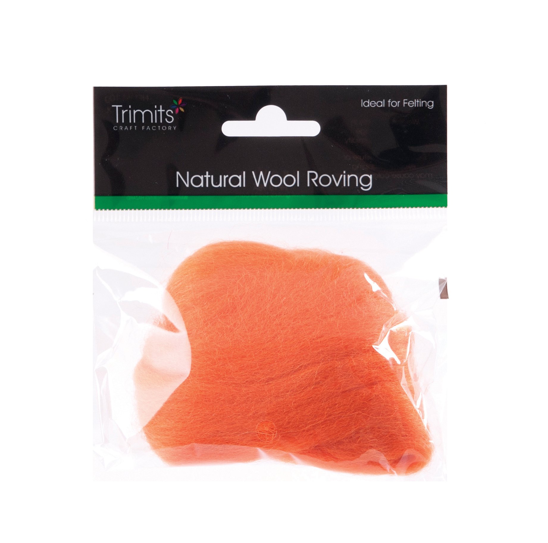 Trimits Orange Natural 100% Wool Roving For Needle Felting 10G