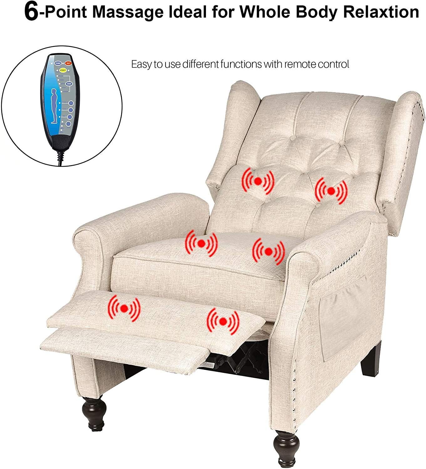 Grepatio Wingback Recliner Chair Massage Heated Recliner Chair with