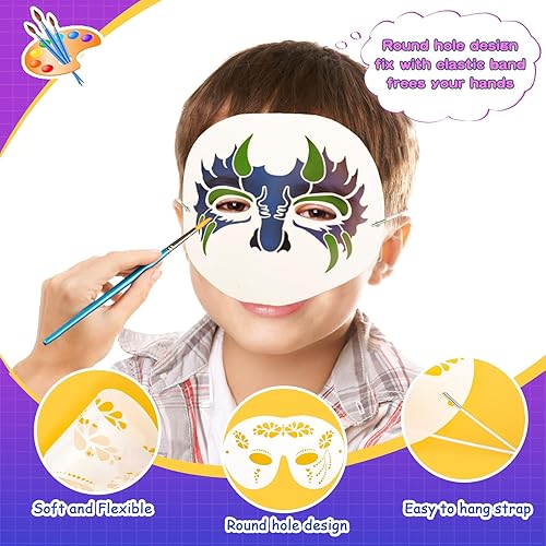 Miniatura 4 de Juego de 42 plantillas de pintura facial - 26 plantillas de pintura facial con 900 gemas faciales 10 pinceles de pintura, plantillas de pintura