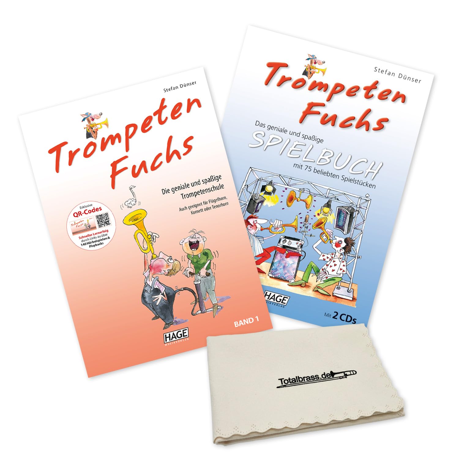 TrompetenFuchs 1 y libro de jugadas 1: (juego de inicio) con códigos QR – Trompetas Fuchs Band 1 (ISBN 9783866260788, 9783866262560) + paño de pulido Soundman para trompeta
