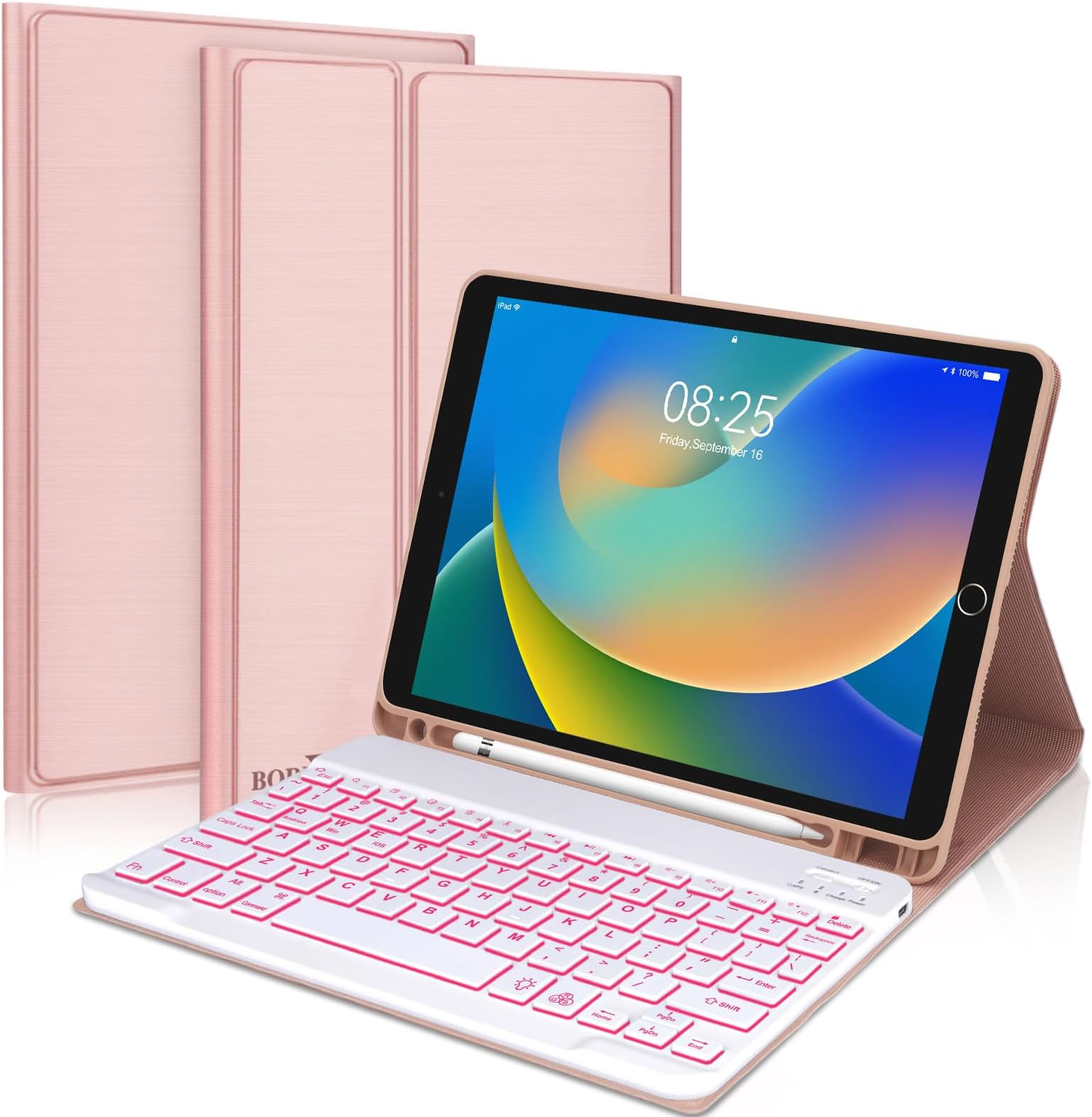 iPad 9th 2021/8th/7th Generation Keyboard Case, BORIYUAN 7 Colors Backlit Detachable Keyboard Folio Smart Cover for iPad 10.2"/iPad Air 10.5"(3rd Gen)/iPad Pro 10.5" with Pencil Holder –Champagne Pink