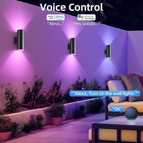 Miniatura 3 de SHIMR Paquete de 2 luces de exterior que cambian de color, RGB 2700K-6500K luces inteligentes para porche con control remoto, accesorios de