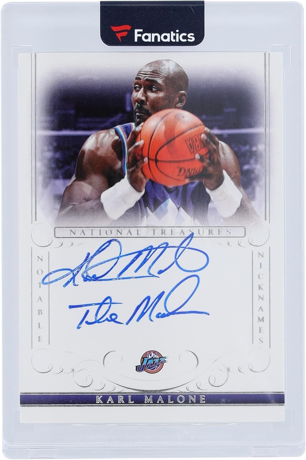 Karl Malone Utah Jazz Autographed 2013-14 Panini National Treasures Notable Nicknames #NN-KM #14/49 Card with "The Mailman" Inscription - Basketball Autographed Cards