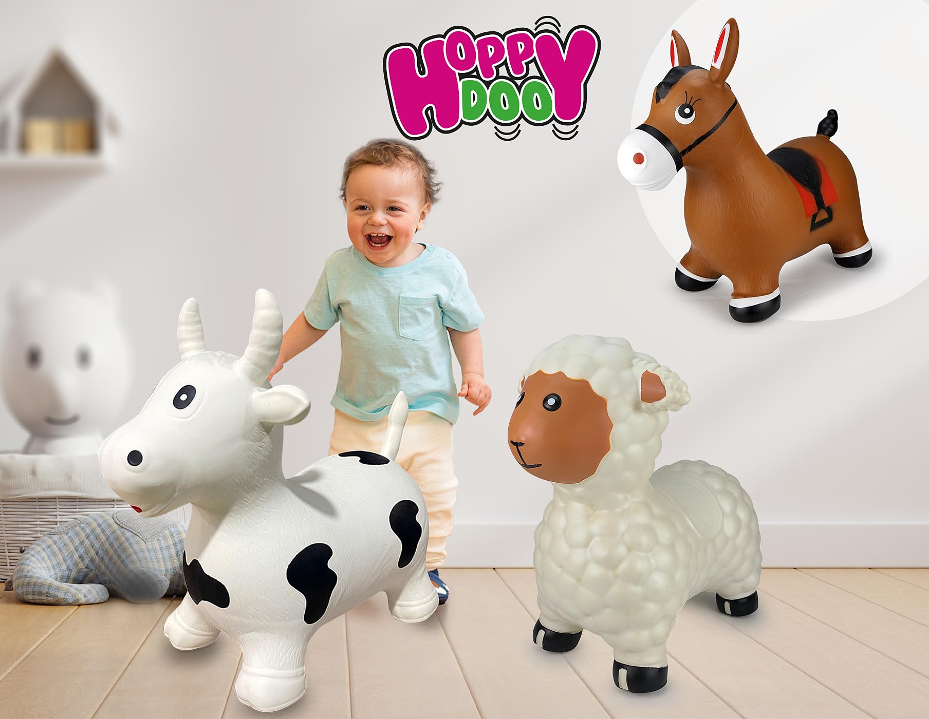 Jamara 460590 - Animal Saltarín Oveja Blanca con Bomba – Peso hasta a 50 kg, Orejas como Soporte, Resistente, Promueve el Sentido del Equilibrio, Simple de Limpiar