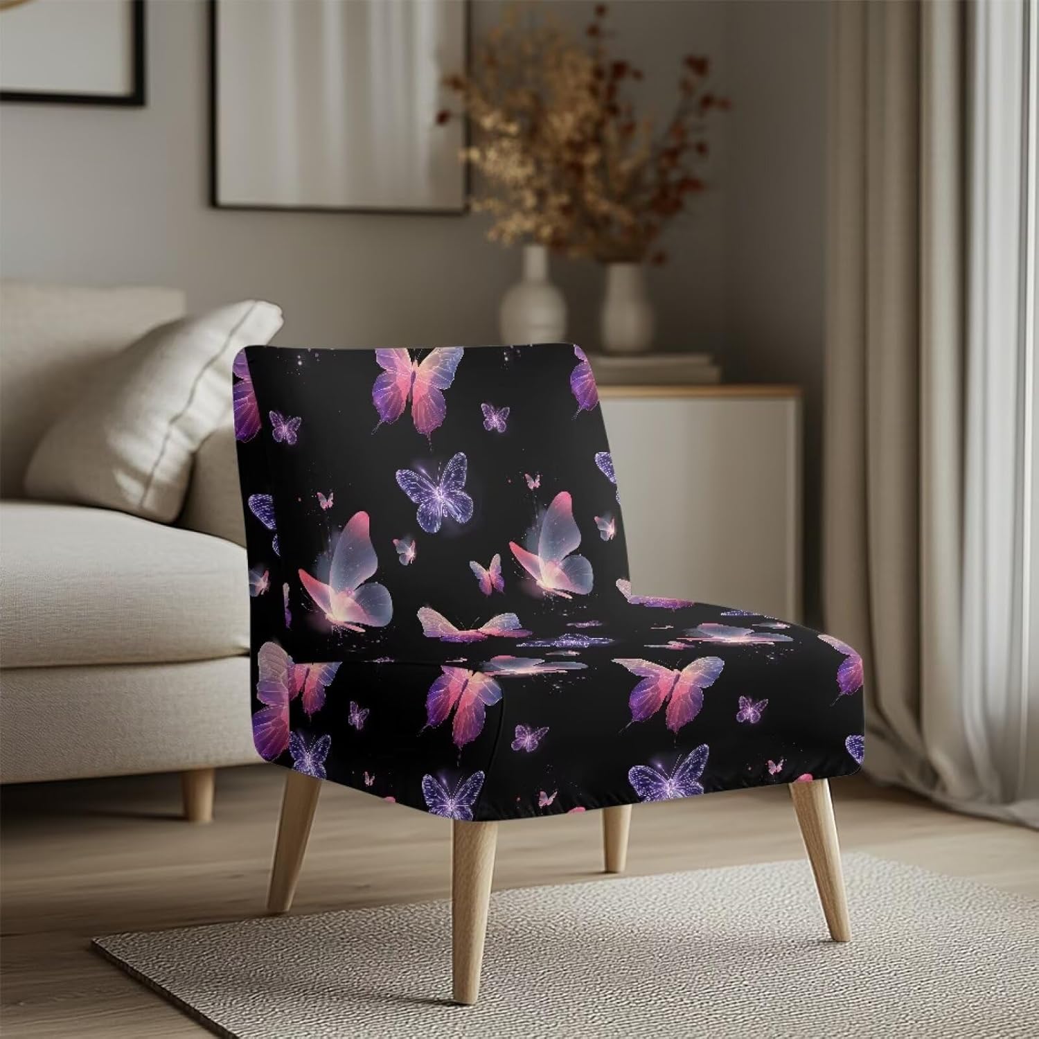 Yorontervo Translucent Butterfly Armless Accent Chair Cover for Home & Office Stretch Armless Chair Slipcover Removable Furniture Protector Covers Washable