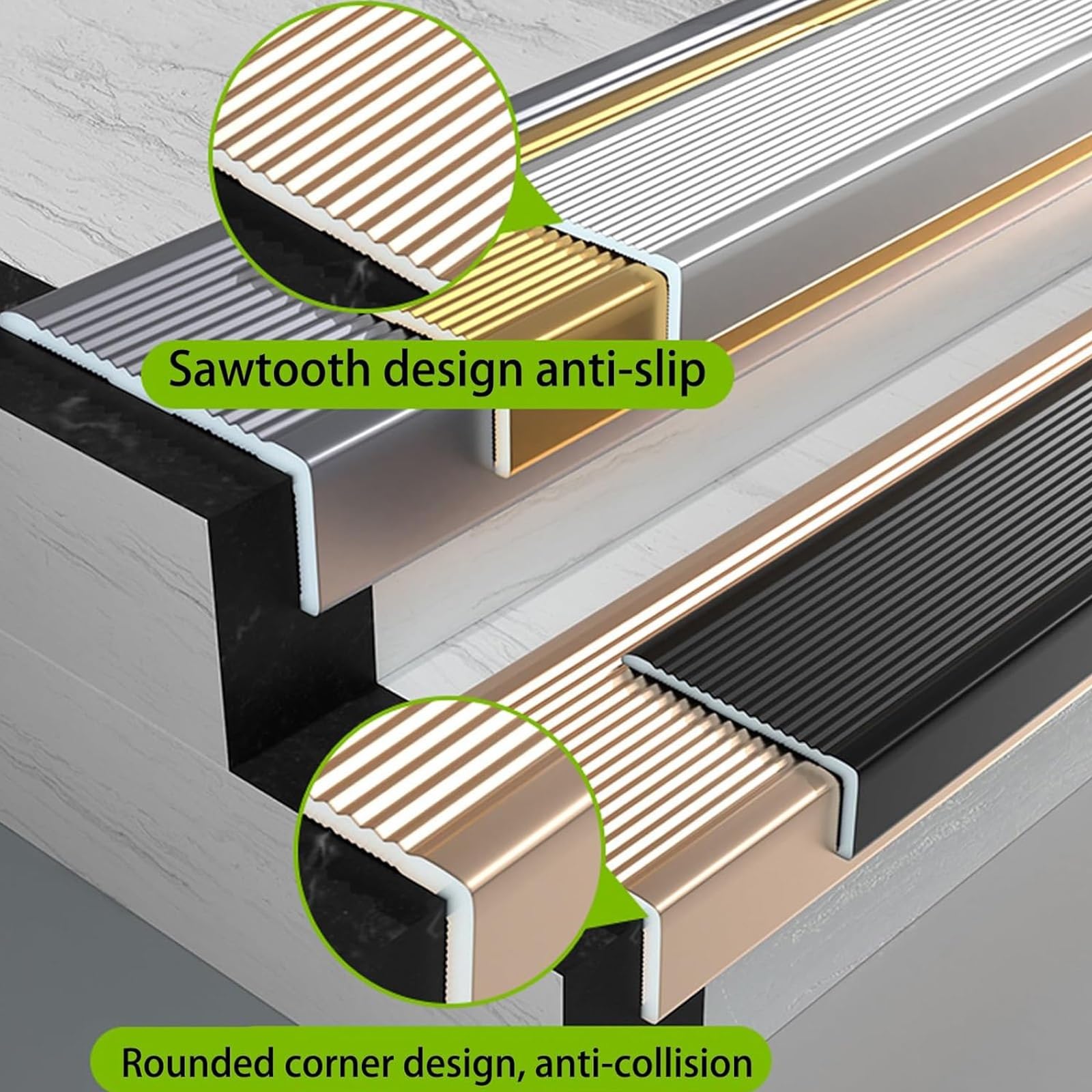 2 protectores de borde de escalera de aleación de aluminio, tira antideslizante for interior y exterior, protector de borde de escalera en forma de L.(Black,100x30mm)
