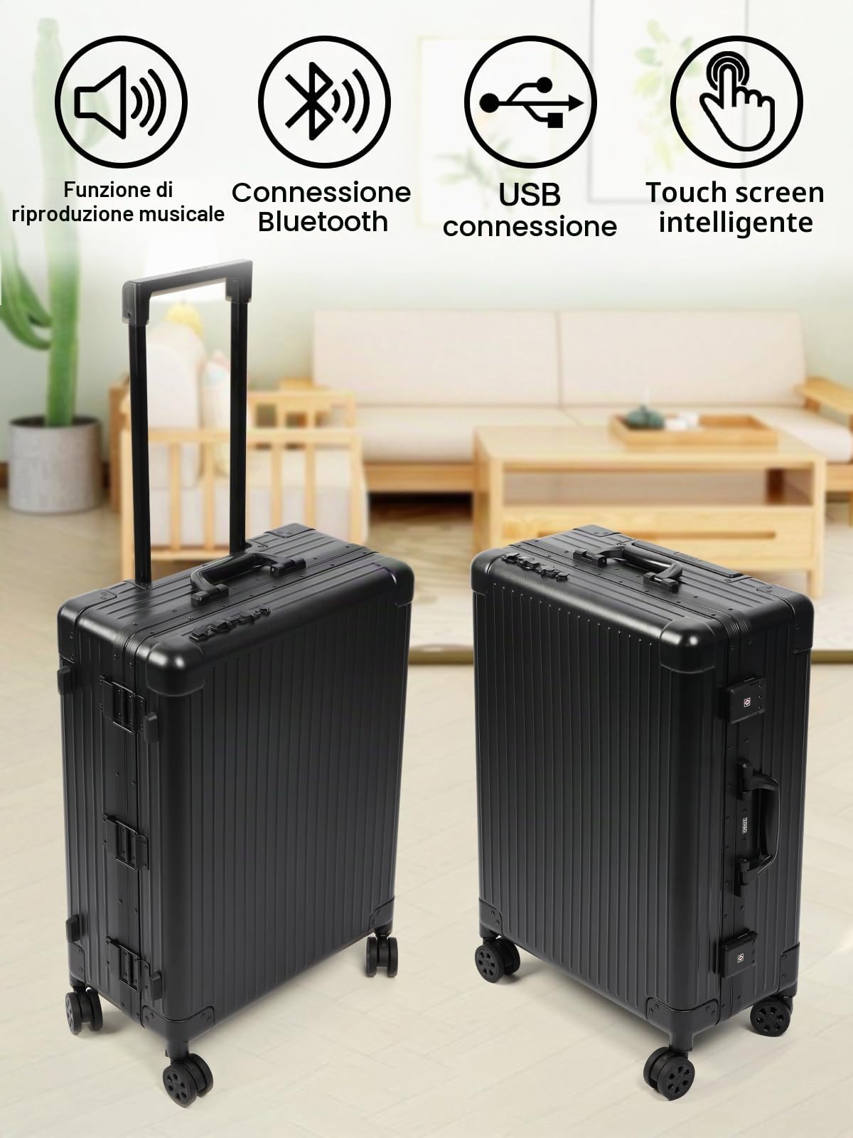 EBANKU Valigetta per Trucchi, 24in PC Valigia da Trucco Professionale Grande Beauty Case Porta Trucchi da Viaggio Telaio con LED Lighted Mirror Bluetooth, 4 Pulsanti di Visualizzazione (Nero)