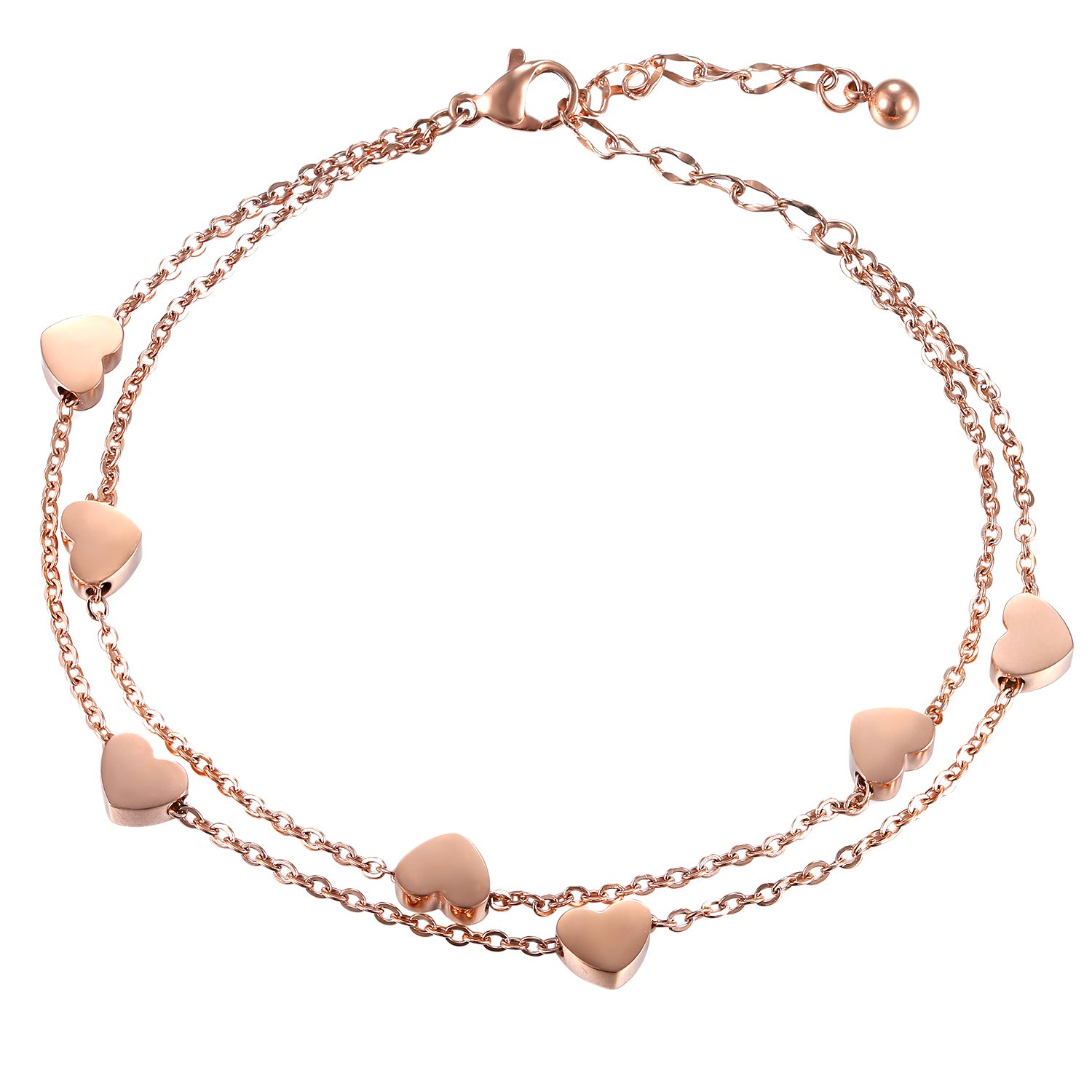 Bracelet Gourmette Cœur Rose Argent - Acier Inoxydable, Taille 19 Cm, Style Moderne, Neuf Avec étiquettes