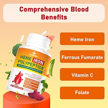 Heme Iron Supplement Vegan Easy to Absorb Vegan 180 Caps
