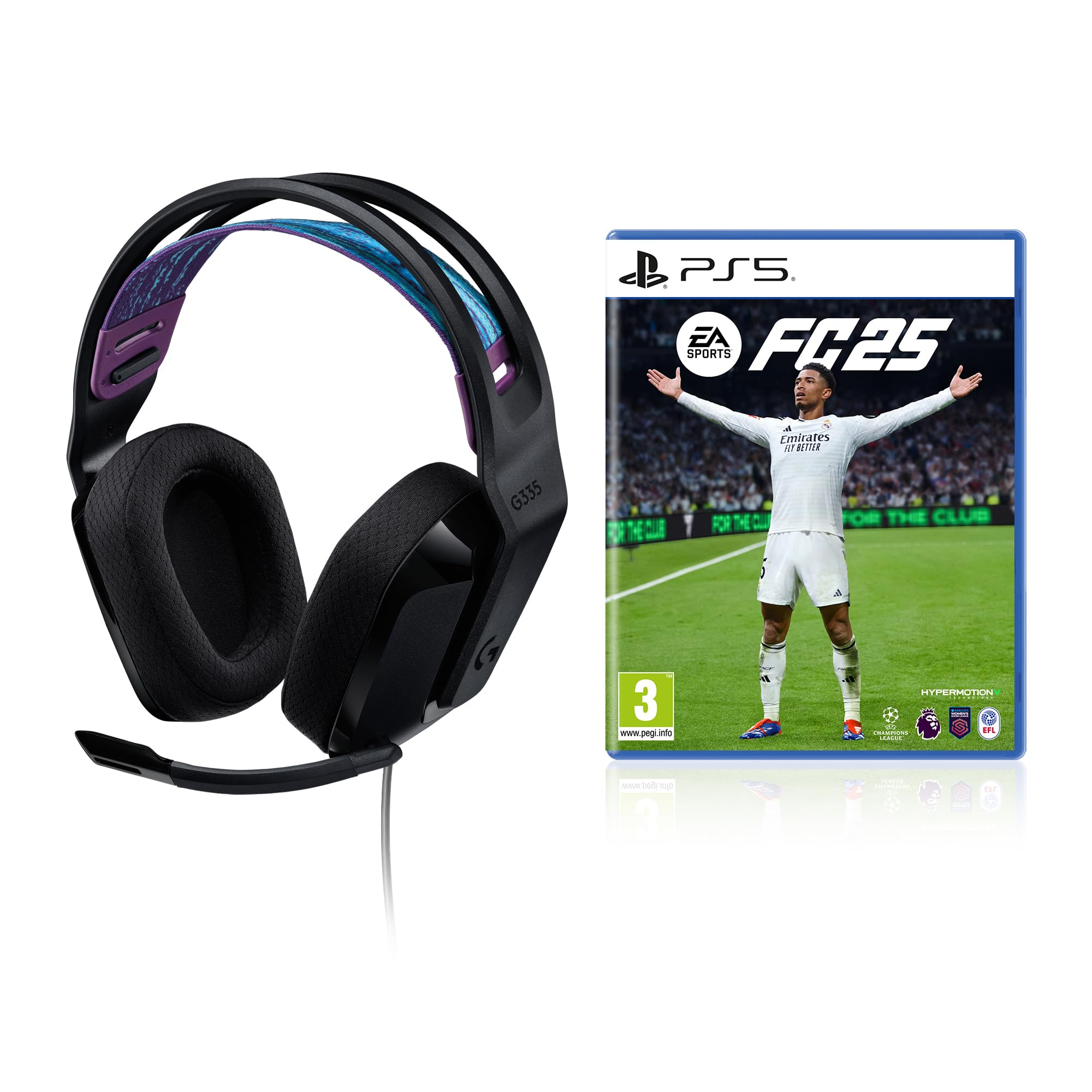 Logitech G335 Auriculares con micrófono con Cable para Gaming y EA Sports FC 25 (PS5 - PlayStation 5), Paquete - Negro