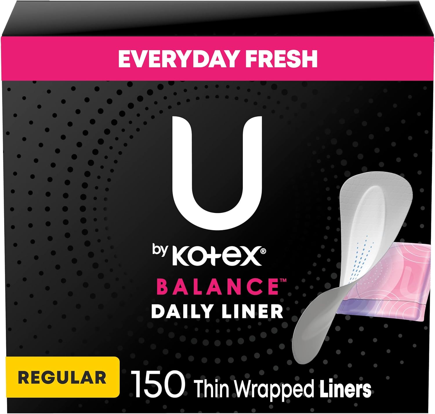 U by Kotex Balance Daily Panty Liners, Wrapped, Light Absorbency, Regular Length, 150 Count (Packaging May Vary)