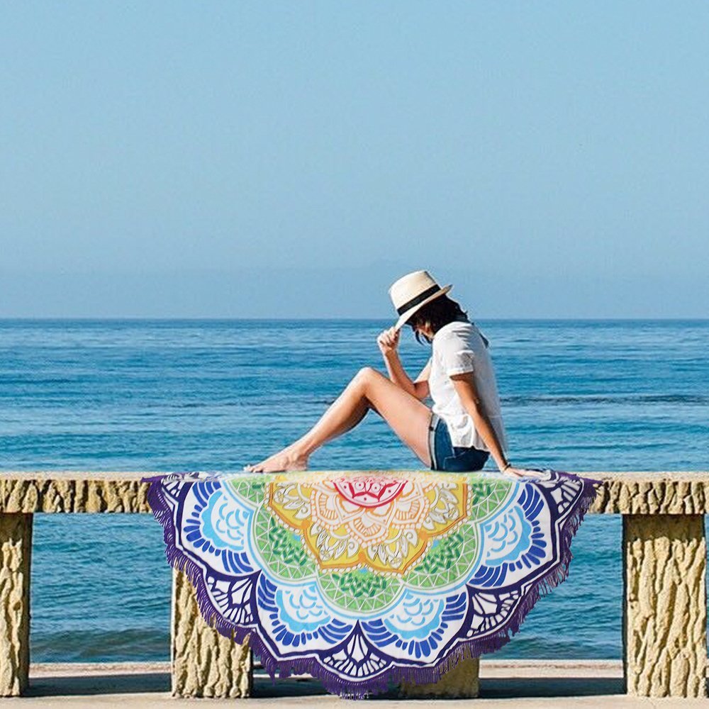Telo Mare Rotondo LIESON 150x150 Cm In Microfibra – Asciugatura Rapida, Senza Sabbia, Ultra Morbido, Stampa 3D Giallo/verde, Leggero E Da Viaggio - 4