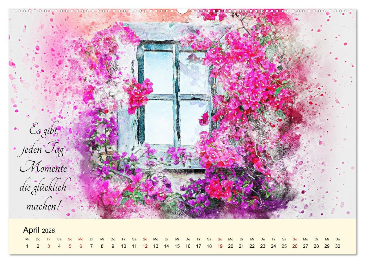 Aquarelle und Lebensweisheiten (hochwertiger Premium Wandkalender 2026 DIN A2 quer), Kunstdruck in Hochglanz: Lebensweisheiten für glückliche Momente und mehr Freude! (CALVENDO Gesundheit)
