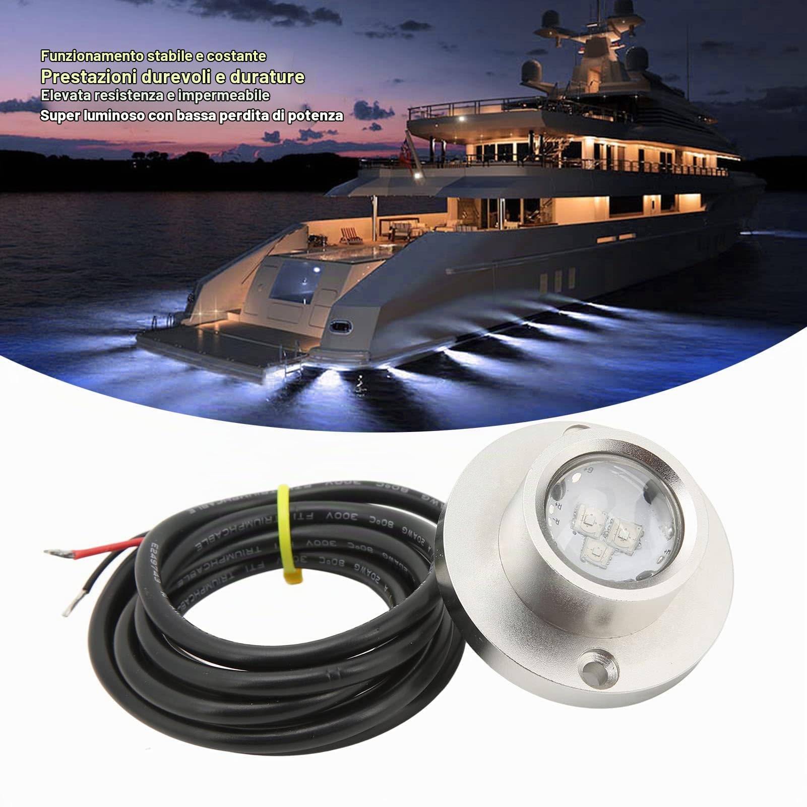 Luce Subacquea per Barche, Luce LED Subacquea Marina DC 12V 24V Acciaio Inossidabile Universale Adatto per L'illuminazione della Riva Dell'acqua Dell'yacht della Barca (Bianco)