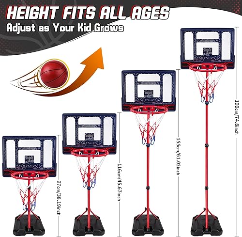 Miniatura 4 de Aro de baloncesto para niños de 3, 4, 5, 6, 7, 8 años, portería de baloncesto electrónico con soporte ajustable, 7 luces LED y marcador, juguete