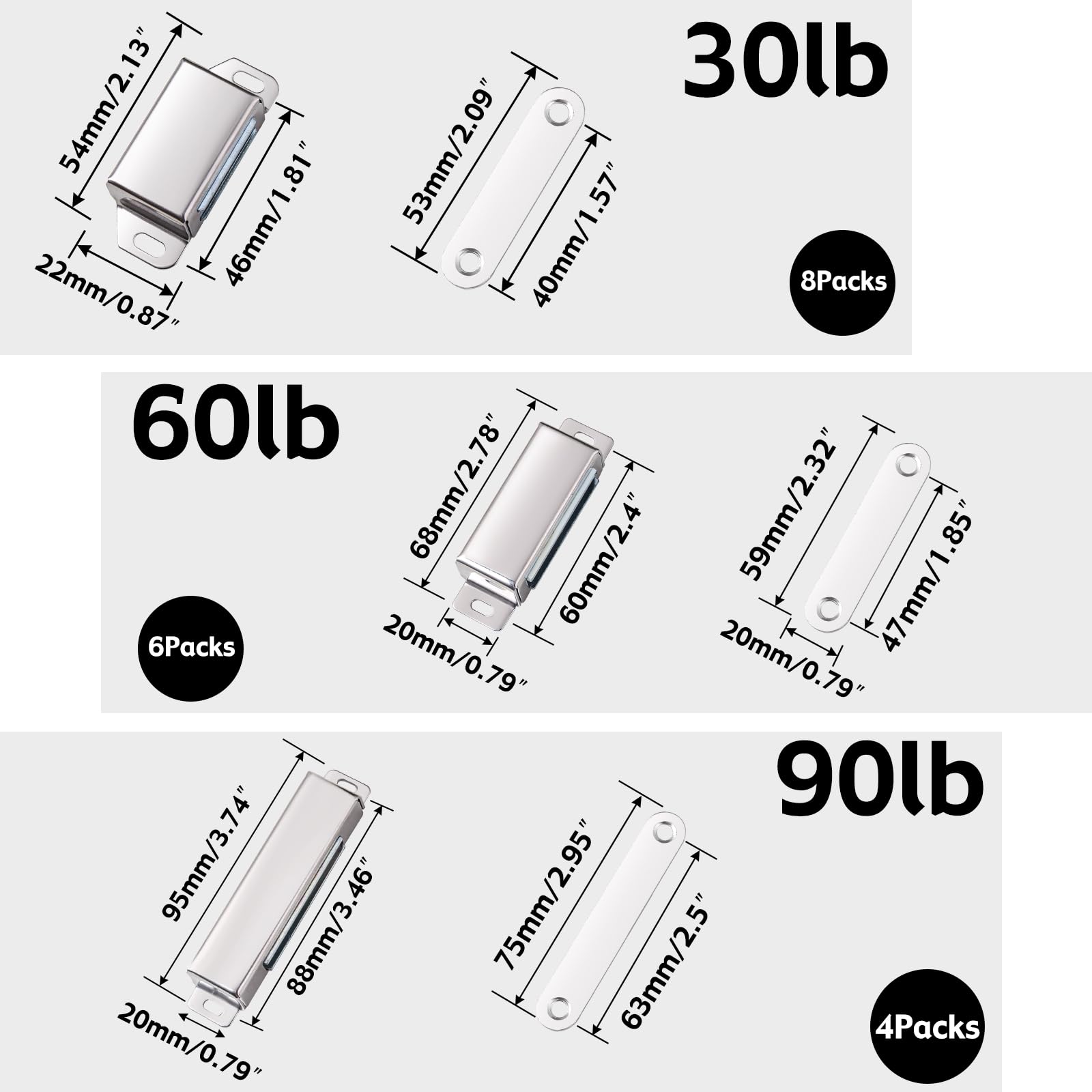 MIN CI 4 Pack Magnetic Door Catch, Strong Magnets Heavy Duty 45kg Pull Door Magnets Neodymium Magnetic Catch Cupboard Magnets Stainless Magnetic Catches For Cupboards Kitchen Bathroom Wardrobe - Online Marketplace